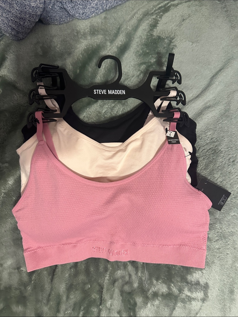 Steve Madden Seamless Crop Bralettes in Pink, Cream, Black - 3-Pack